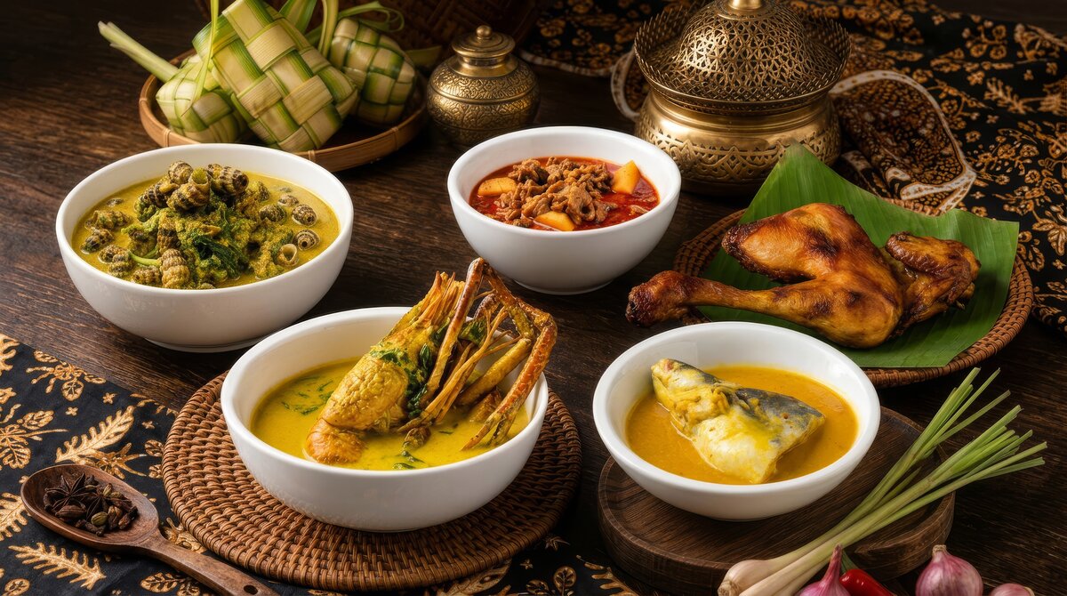 Assorted traditional dishes from Ayam Kampung Haji Ahmad, including gulai, sambal and fried chicken